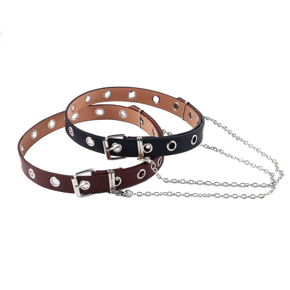Women Punk Chain Fashion Pants Belt Adjustable Black Double/Single Eyelet Grommet Leather Buckle For | Аксессуары для одежды