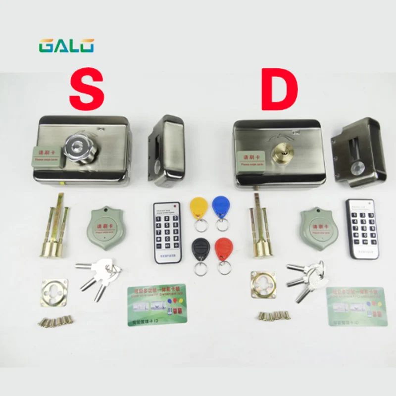 Smart remote control ID Card tag Door gate lock castle Access Control Electronic integrated RFID Rim lock double RFID reader