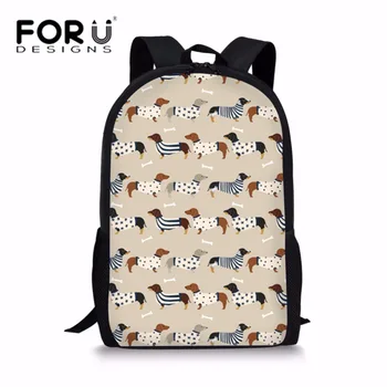 

FORUDESIGNS School Bags for Teenager Doxie Dachshund Dog Shoulder Bag Kids Girls Cute Sausage Dog Schoolbag Students Bookbag