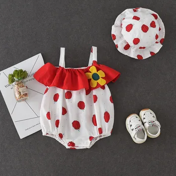 

2019 NEW Baby Girls Clothes Summer Sunsuit Floral Print Princess Rompers+Sun Hat Brief Set Infant Outfit Girls Jumpsuit Clothes