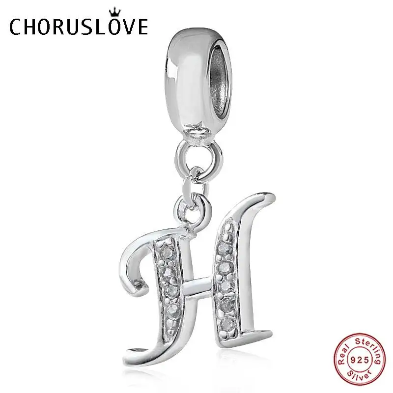 Choruslove A-Z Подвески с буквами 925 пробы серебро CZ 26 бусы с алфавитом fit Pandora Подвески браслет для женщин DIY Ювелирные изделия SS2657 - Окраска металла: Pandora Letter H