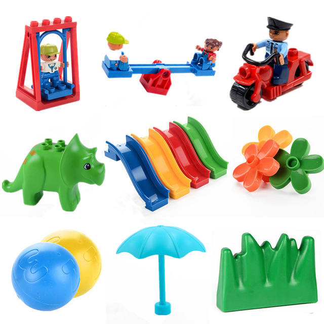 Big Size Diy Building Blocks Swing Dinosaurs Figures Animal Accessories Toys For Children Compatible With L Brand Duplo Brick