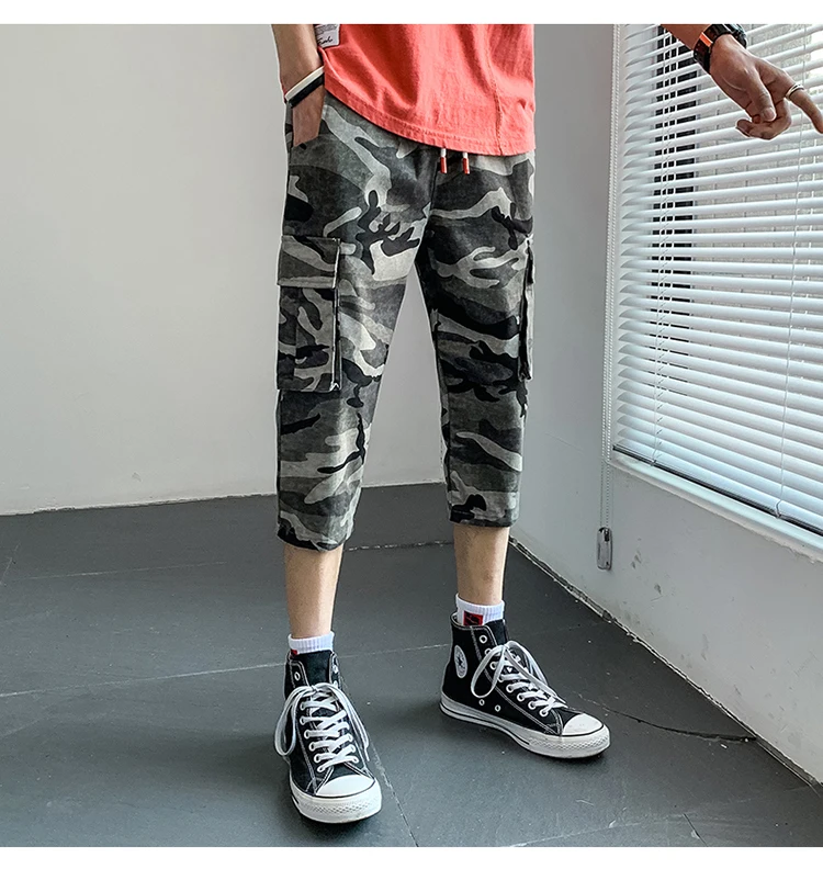 Весенние новые шаровары мужские модные однотонные повседневные укороченные брюки мужские уличные трендовые дикие хип-хоп свободные
