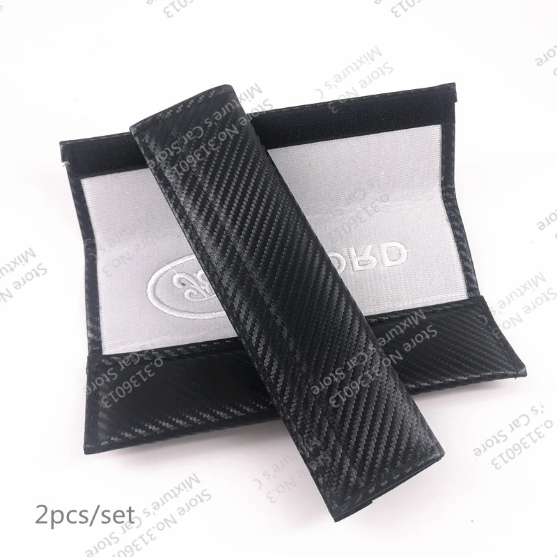 Car Accessories 2pcs Seat Belts Covers Padding Carbon Fiber Leather