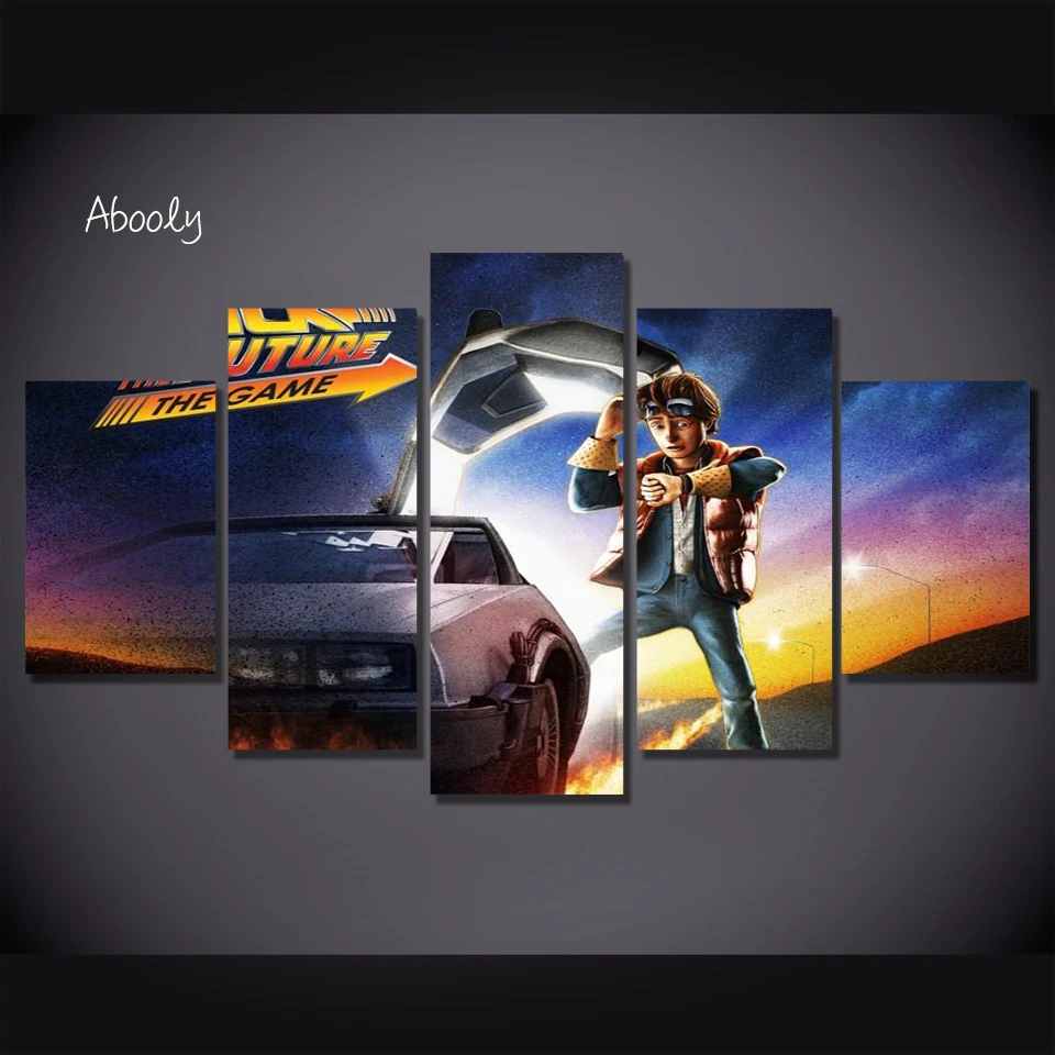 5Piece Wall Picture Art Back To Future Movie Poster Car Canvas Posters Printed Home Decor Game For Living Room | Дом и сад