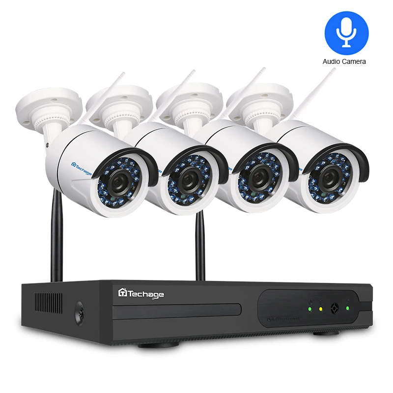 

Techage 4CH 1080P Wireless 2TB NVR CCTV Security System 2MP Wifi Audio Sound IP Camera P2P HD Outdoor Surveillance Kit Eseecloud