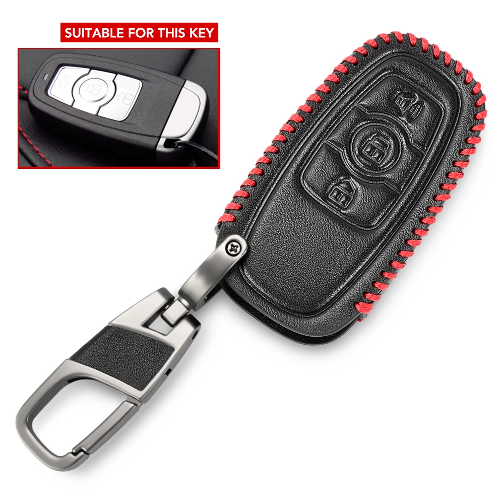 

3 Buttons Leather Car Key Fob Cover Cases For Great Wall Haval Hover H6 C50 Hoist Smart Keys KeyChain with Key Ring