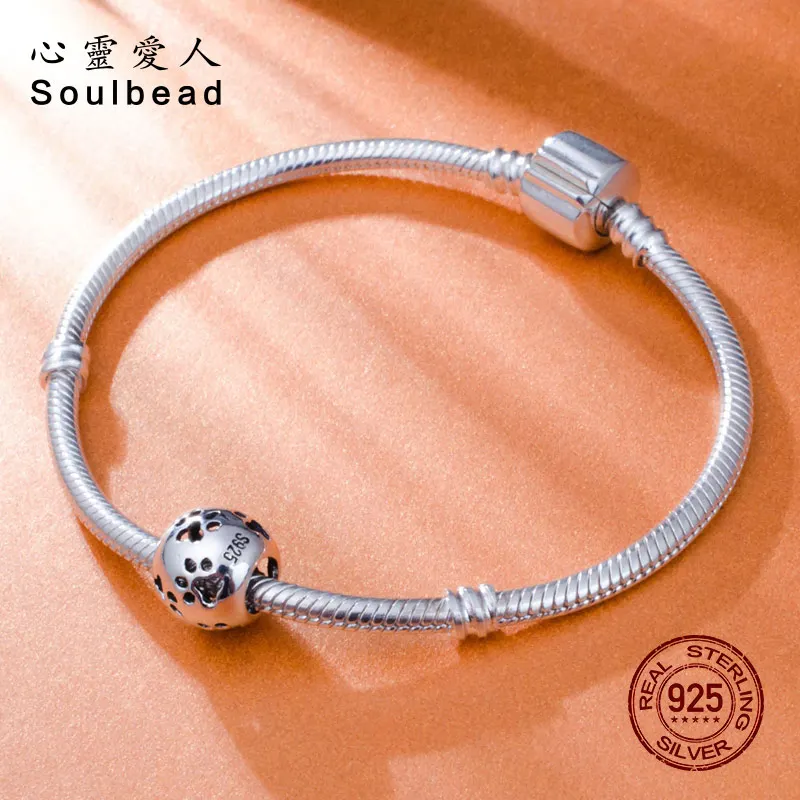 Soulbeads европейские стерлингового серебра 925 ажурные лапы принты Шарм Бусины Fit Pandora собака кулоны браслеты Сделай Сам SS2460