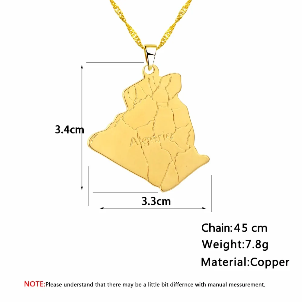CHENGXUN страну Алжир карта золото Цвет Цепочки и ожерелья подвеска Мода ювелирные карта Алжира Цепочки и ожерелья s для Для женщин девочек Колье цепи