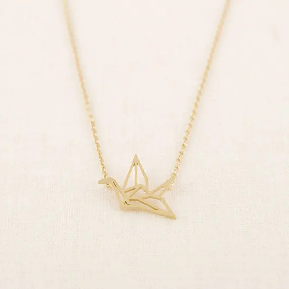 Gold Silver Origami Crane Necklace.jpg