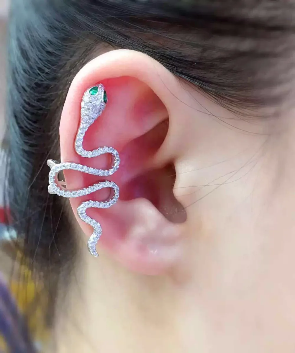 

Hot sell Monaco one piece snake Cuff Clip Earring Clear CZ Snake Ear Clip Earring For Women fashion birthday Jewelry