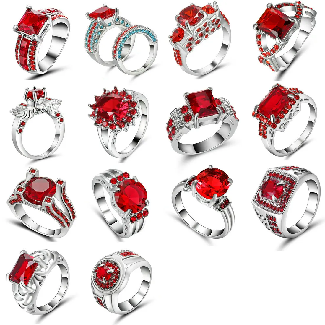 Винтажное женское прозрачное кольцо AAA с красным камнем, Черное золото, серебро, заполненные цвета, обручальные кольца для женщин, камень по дню рождения, подарок подруге, Размер 7
