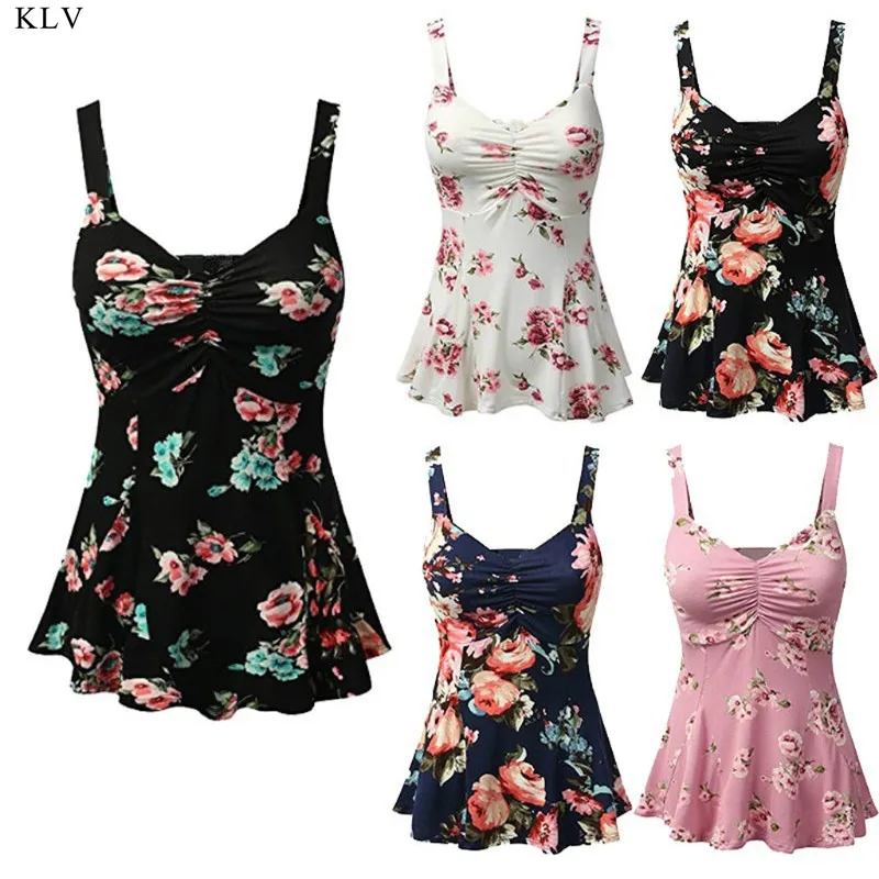 

KLV Women Tank Floral Tunic Sleeveless Blouse T-Shirt Camisoles Plus Size