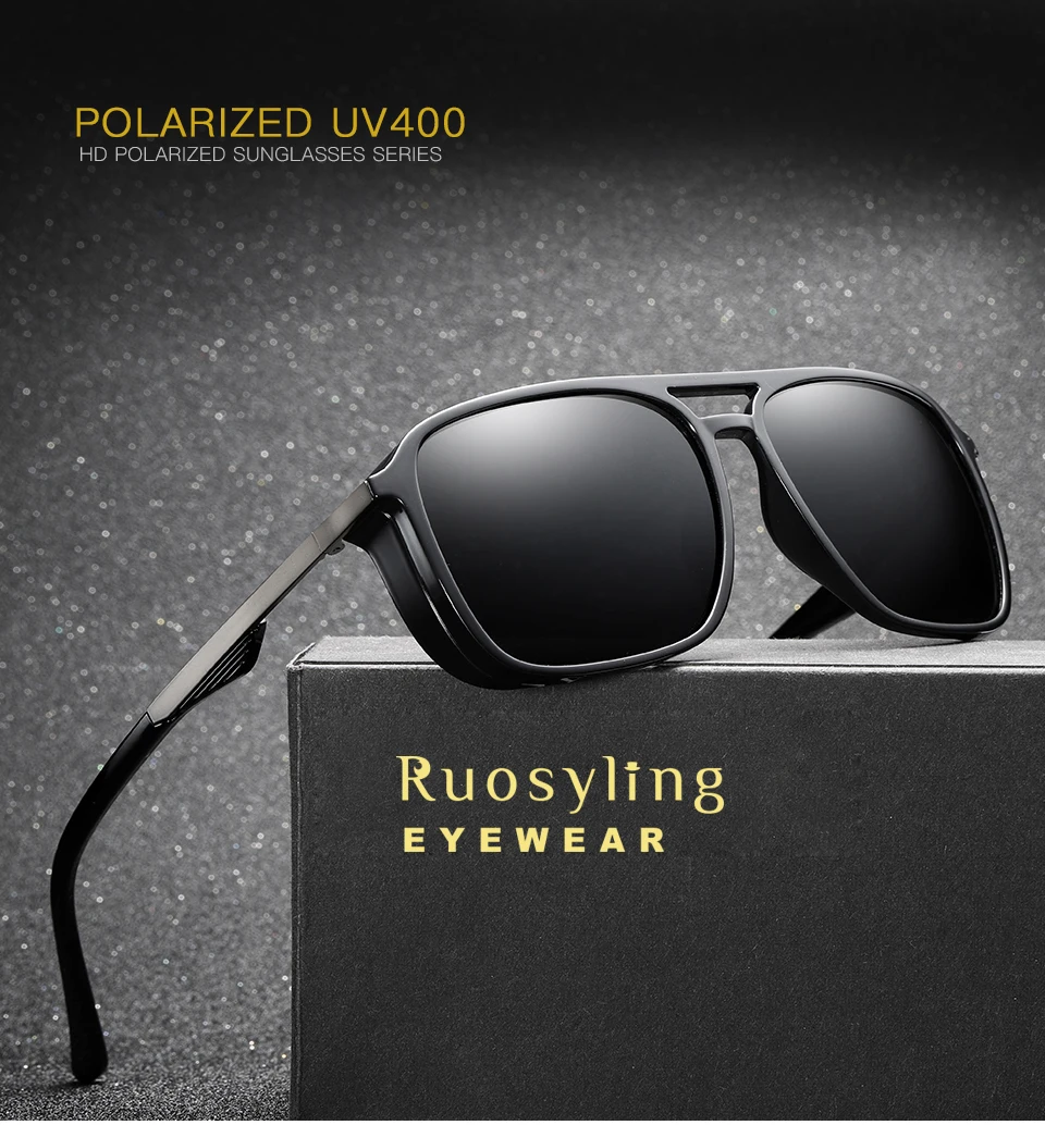 

Ruosyling UV400 Polarized Sunglasses Men Square Vintage 80s Sunglasses RetroTR90 Matte Black 70s Sunglasses Driver Beach 2019