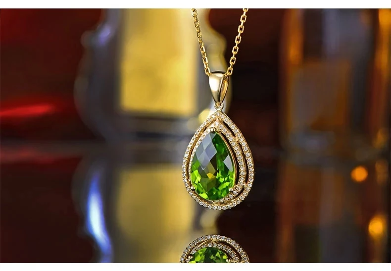 CaiMao 18KT/750 Yellow Gold 4.58 ct Natural IF peridot & 0.32 ct Full Cut Diamond Engagement Gemstone Pendant Jewelry