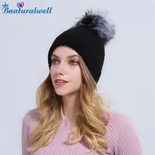 Bnaturalwell шапочка с натуральным серым лисьим мехом для девочек вязаная крючком зимняя шапка с лисьим помпоном женская шапка с меховым помпоном для подростков WH053
