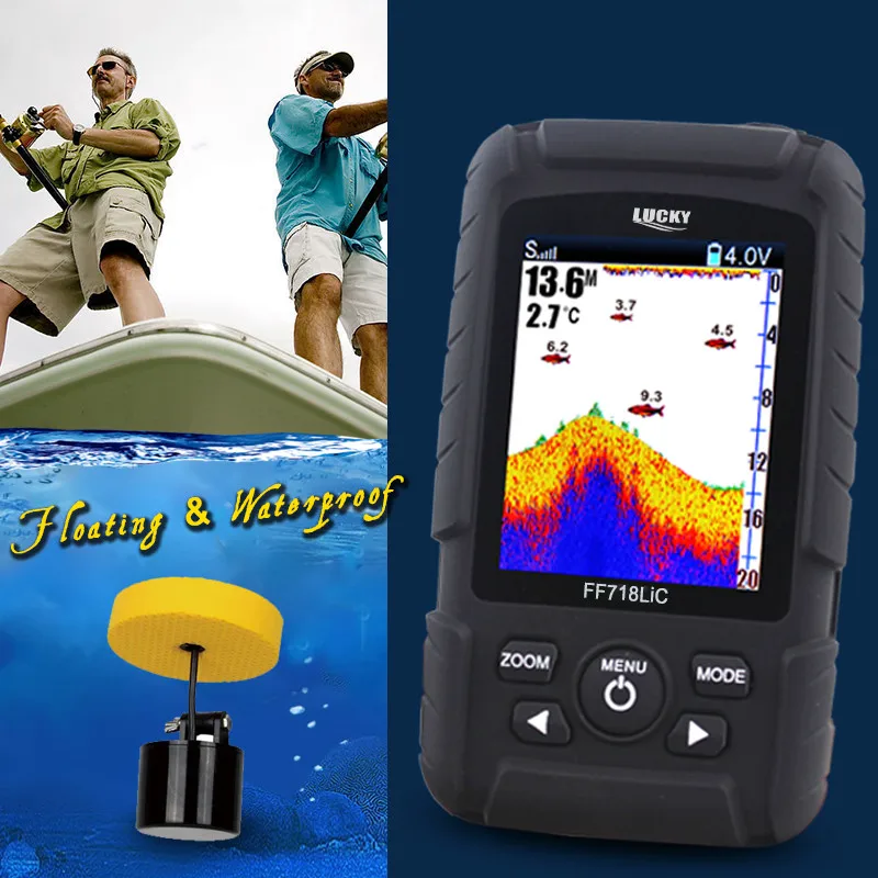 

LUCKY FF718LiC Waterproof Wireless Portable Fish finder 0.7-100M 328ft Sensor 125kHz Sonar Frequency Bottom Contour Fishfinder