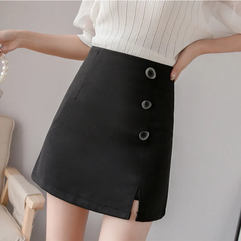 

Real shot 2019 spring new Korean version of the micro-elastic split high waist skirt bag hip A word short skirt female summer