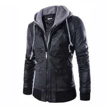 Новая кожаная куртка мужская черная облегающая куртка с капюшоном Куртки из искусственной кожи мотоциклетная байкерская куртка Masculina