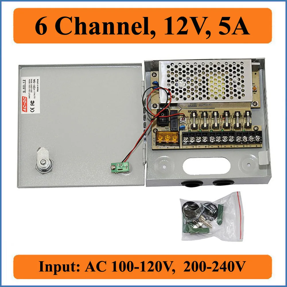 6 channels DC12V 5A CCTV Camera Power Box switching power supply distribution for Video