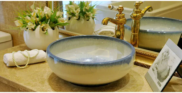 Glazed Bathroom Lavabo Ceramic Counter Top Wash Basin Cloakroom Hand Painted Vessel Sink bathroom sinks vintage vanity sink (7)