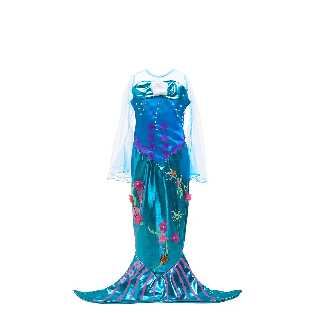 Хвост маленькой русалки принцесса Ариэль костюм для косплея, костюм Mardi Gras костюм на Хэллоуин для детей платья маленьких девочек