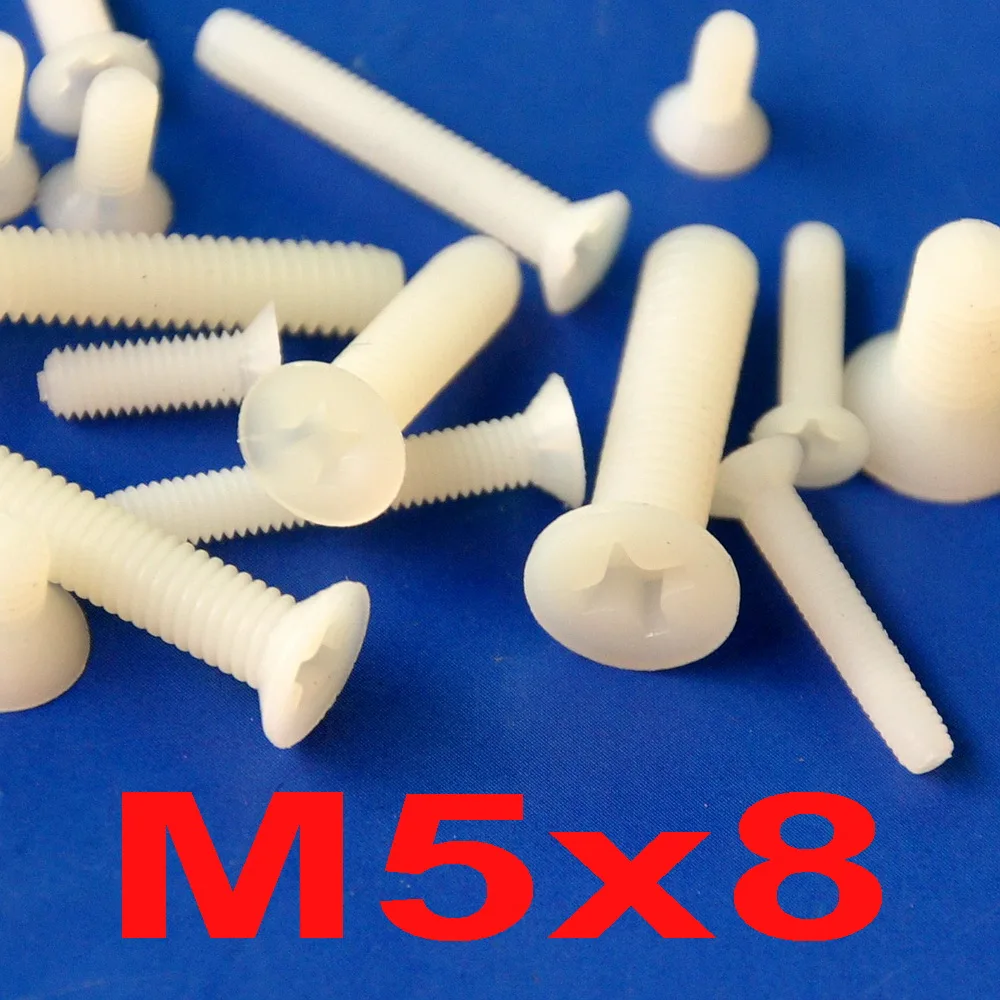 

( 100 pcs/lot ) Metric M5 x 8mm Nylon Phillips Flat Head Countersunk CSK Screw.