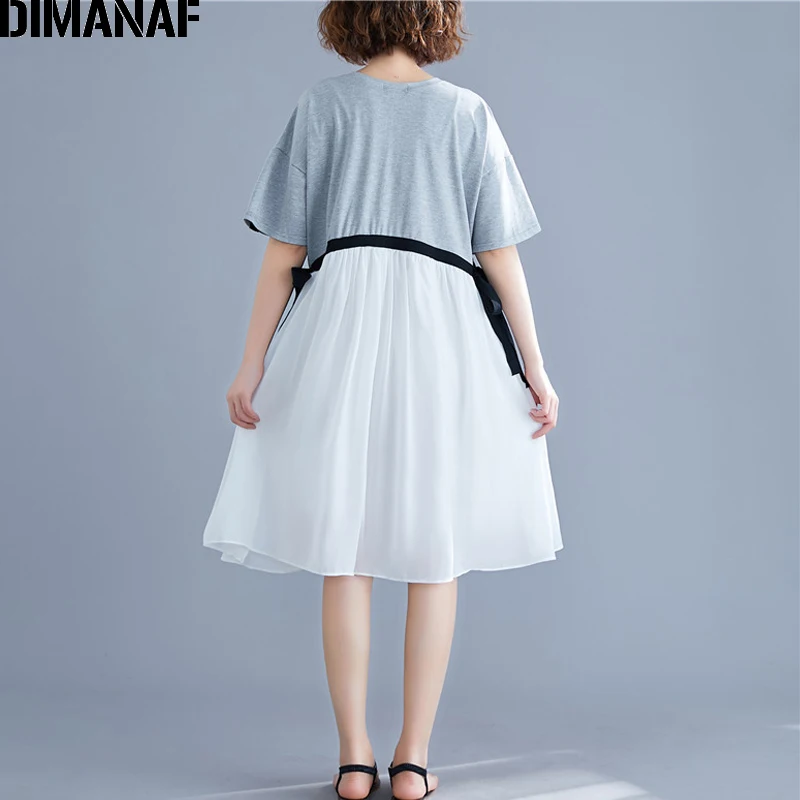 DIMANAF, женское платье, летнее, модное, сарафан, хлопок, сплайсированные, плиссированные, свободные, большой размер, для женщин, Vestidos, повседневное, Пляжное Платье