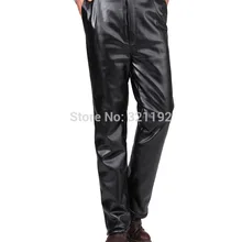 Мужская осенне-зимняя полномерная прямая высокая посадка тонкий Pu плюс бархат специальный толстый бархат вниз брюки A04 Gj