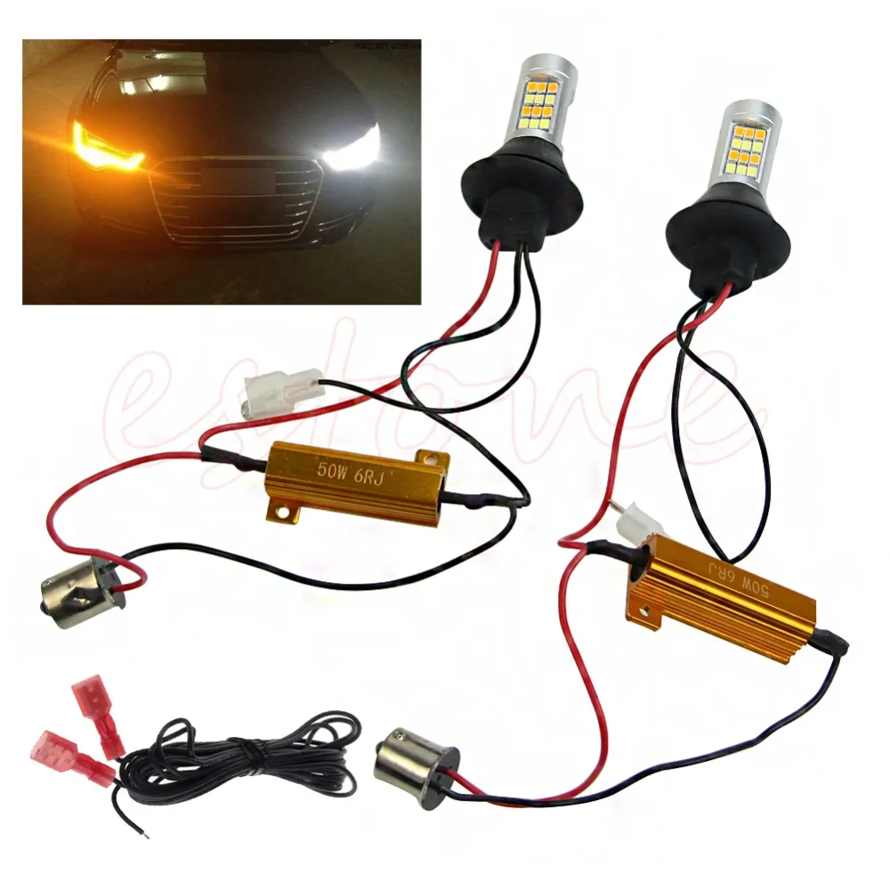 

2Pcs Dual-Color BAU15S 2835 42LED 50W Switchback LED DRL Turn Signal Lamp Light Kit Drop shipping
