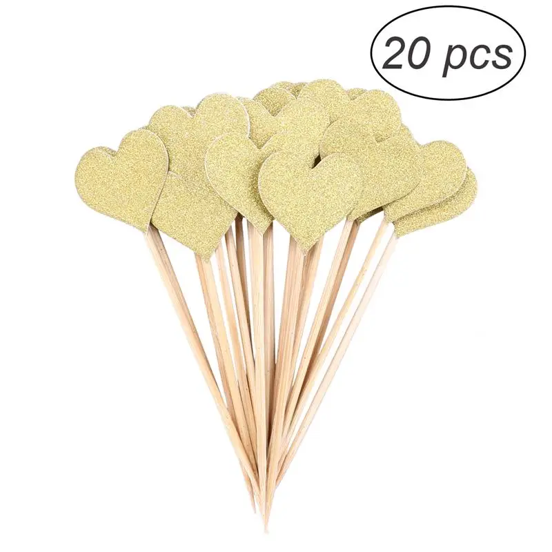 

20pcs Paper Cupcake Topper Gold Glitter Heart Cake Toppers Cupcake Picks Favors Decorations for Wedding Bridal Party Baby Shower