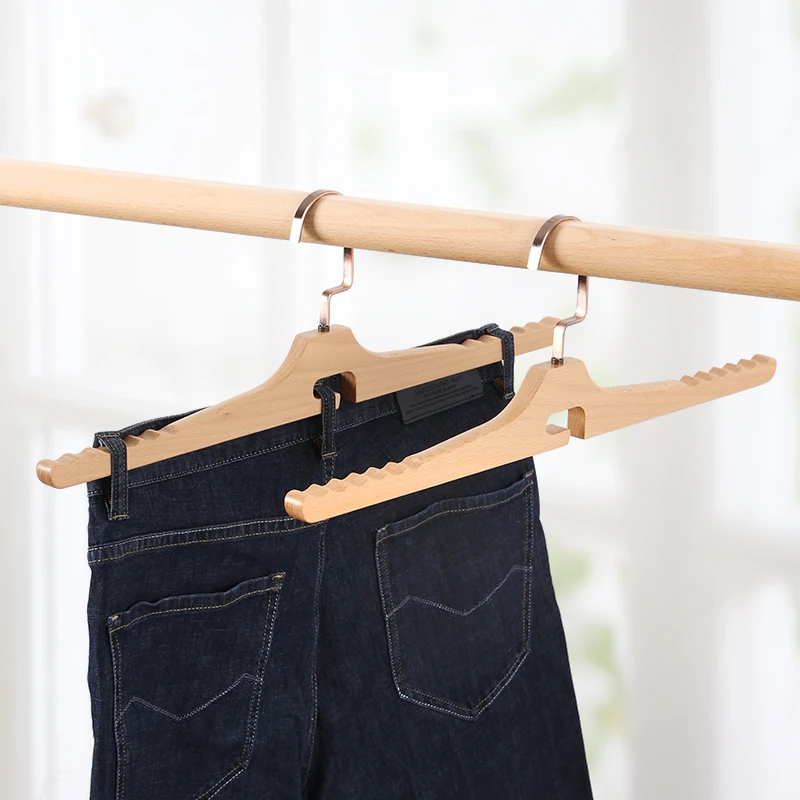 

Wooden Clothes Hanger Trousers Rack Clamp Solid Beech Wood Underwear Antiskid Showing Stand for Household Clothes Shop 5pcs