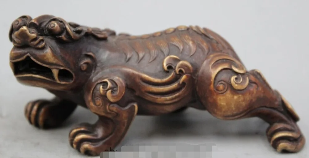 

R0717 Details about 5" Old China Chinese Folk Bronze Unicorn Beast Pi Xiu Animal Statue Sculpture B0403