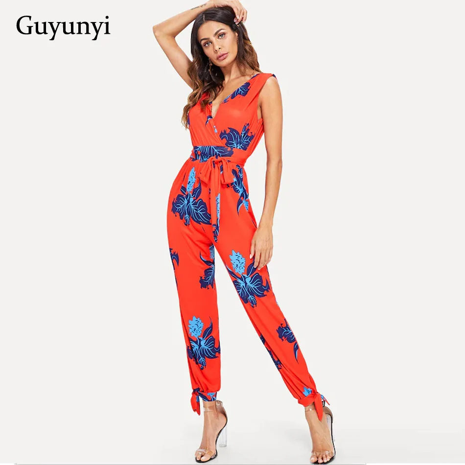 

Sleeveless Floral Jumpsuit V Neck Open Back Sexy Jumpsuit Women Elegant Jumpsuit