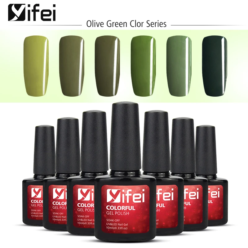 YIFEI 10ML Olive Green Nail Polish Gel 6 Pure Color Gel Polish Top Coat ...