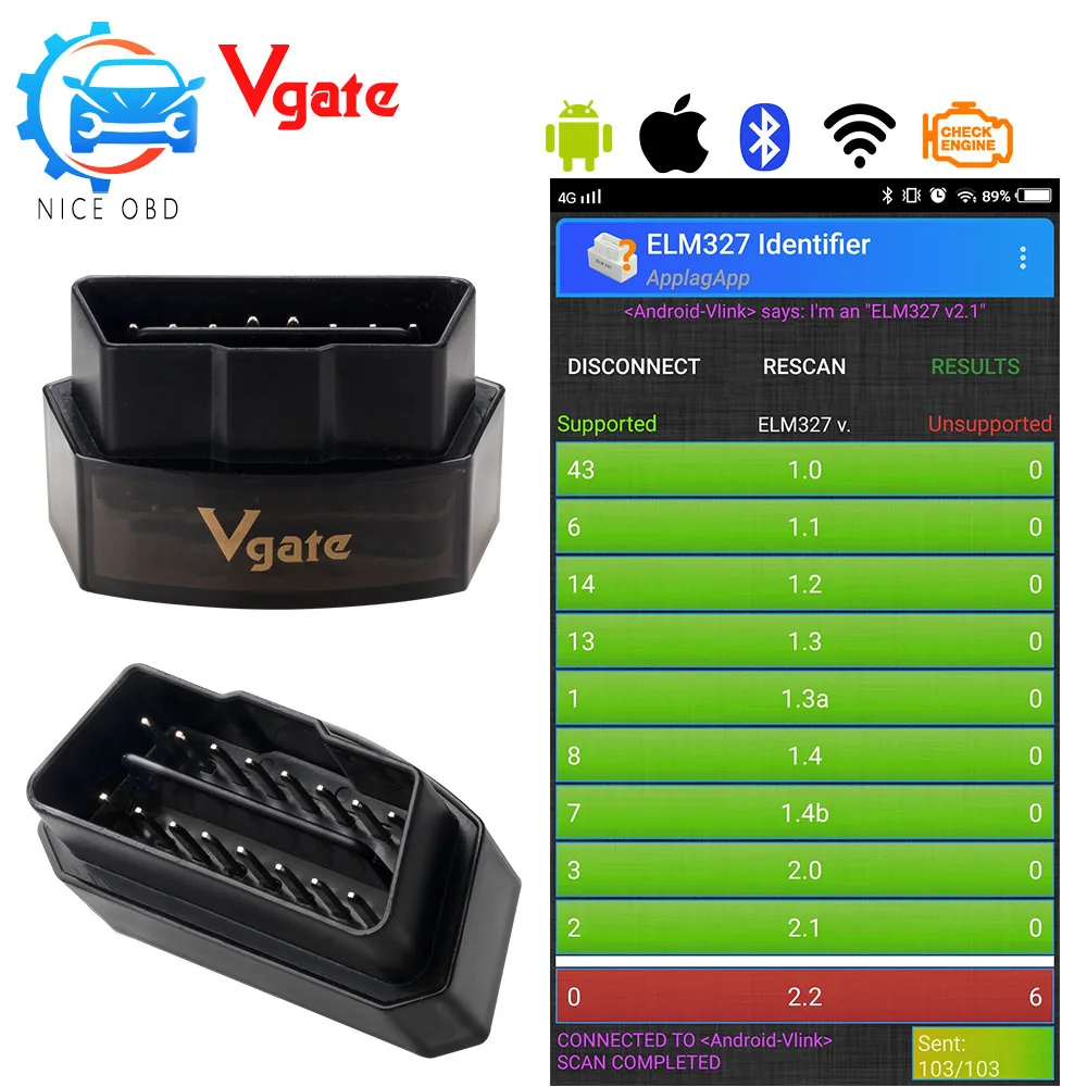 Автомобильный диагностический сканер Vgate iCar Pro Bluetooth 3 0/4 0/Wi Fi|Считыватели кодов и