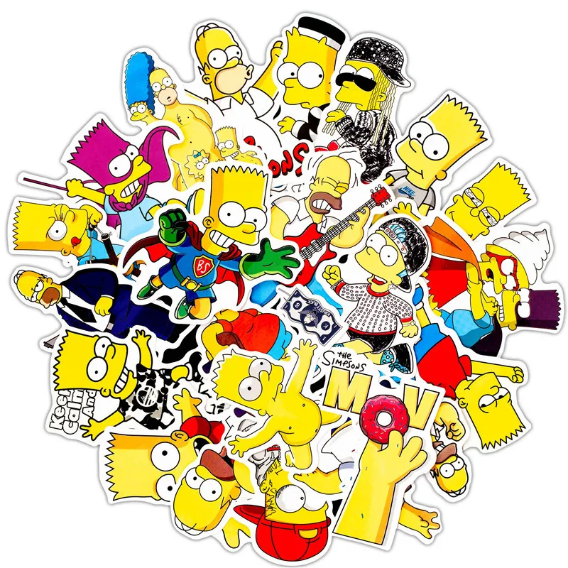 

50pcs/Lot Funny Anime Cartoon Simpsons Graffiti Stickers For Moto Car & Suitcase Cool Laptop Stickers Skateboard Kids Stickers