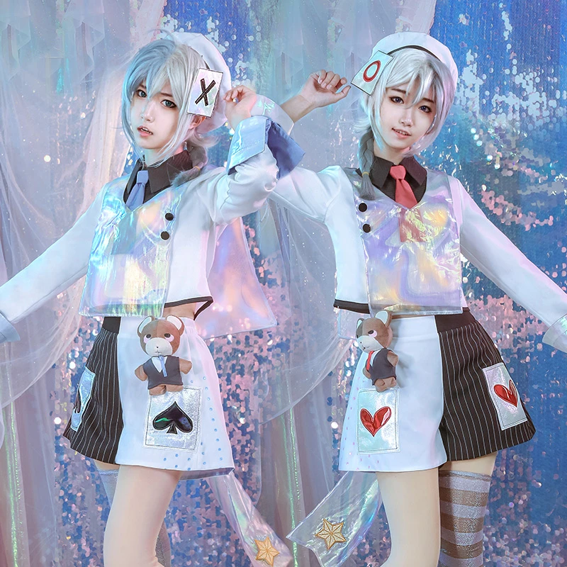 

In Stock Alice in Wonderland Cosplay Costume Laser Boy Twins Sweety Cute Uniform Top Pants Hat H