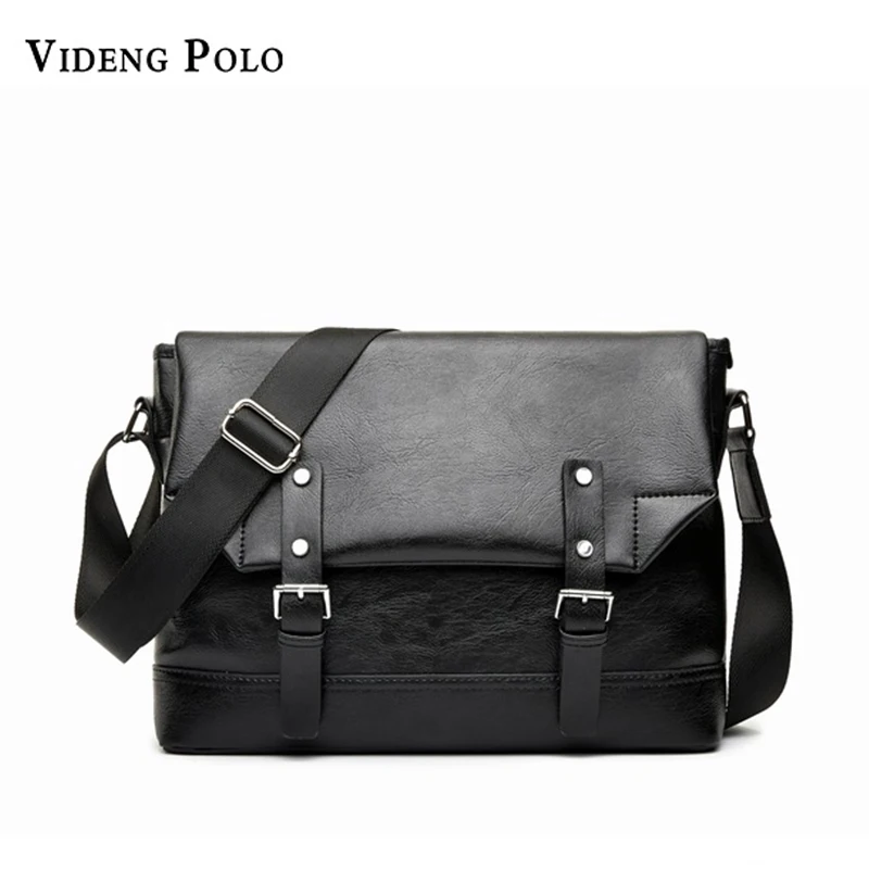 VIDENG POLO 2017 NEW PU Leather Messenger Bag Black vintga Men s Bags For Men Casual