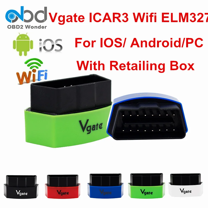 Оригинальный Icar Vgate ELM327 Wifi ICAR3 OBDII Интерфейс аппаратный V1.5 ELM 327 Wi FI OBD2