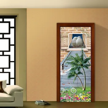 

nm45 Coco white pigeon Pattern of modern creative door stickers 2pcs/set
