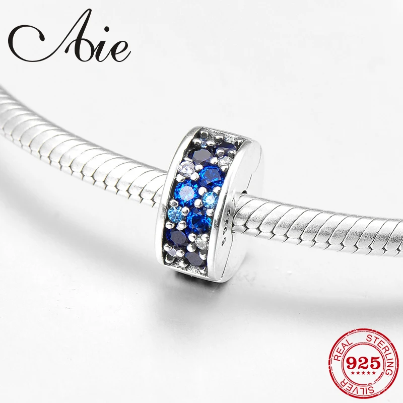 New blue CZ fashion 925 Sterling Silver round shape fine clips Lock beads Fit Original Pandora Charm Bracelet Jewelry making | Украшения и