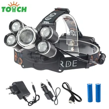 

10000LM Cree T6+4*R5 Led Tactical Headlamp USB Charge Hat Light Most Powerful 5 Led Bulbs Rechargeable Head Lamp Torch for Camp