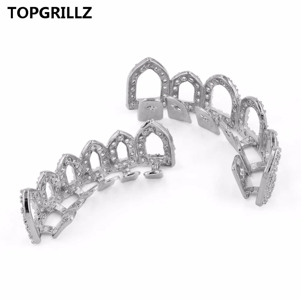 TOPGRILLZ чистое золото цвет покрытием хип хоп микро Pave CZ Клык полый верх и дно GRILLZ вампирские зубы грили набор