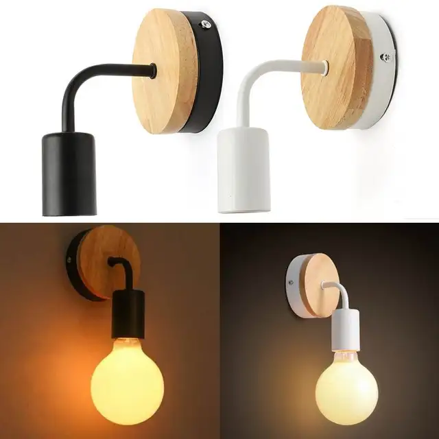 Hitam Putih Dasar Kayu Industri Modern  Lampu  Dinding Kamar 