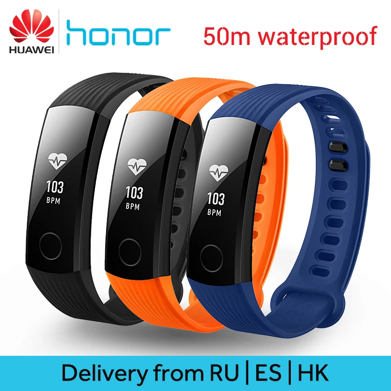 

Original Huawei Honor Band 3 Smart Wristband Bracelet Swimmable 5ATM 0.91" OLED Screen Touchpad Heart Rate Monitor Push Message