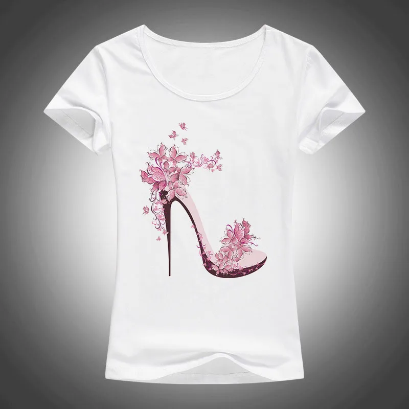 

new beautiful High heels printed summer cotton t shirt women Kawaii tops tees short sleeve fashion Casual Harajuku T-shirt F27