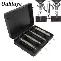 Extracteur de vis de menuiserie cassé, outils de dépose de goujon à Double extrémité avec étui, Guide de mèches, 4 pièces 