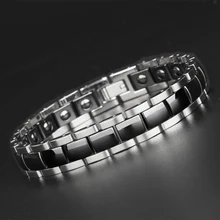 TrustyLan распродажа полированный 12 мм Широкий керамический мужской браслет из титановой стали мужские браслеты с здоровым черным германиевым камнем