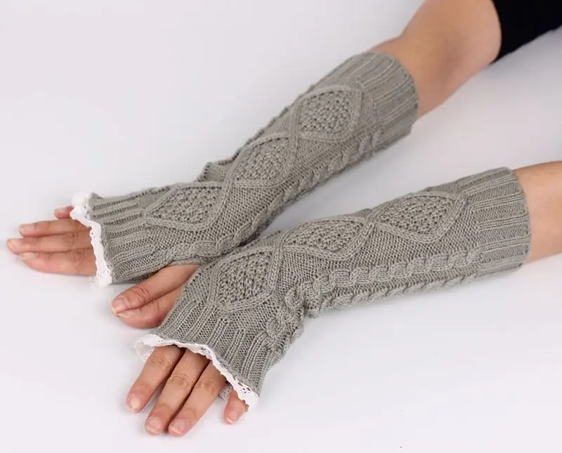 New Pure Color Hand Long Mitten Glove Women Knitted Wrist Elbow Glovers